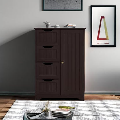 Yaheetech Wooden Bathroom Floor Cabinet, Side Storage Organizer Cabinet - Image 5