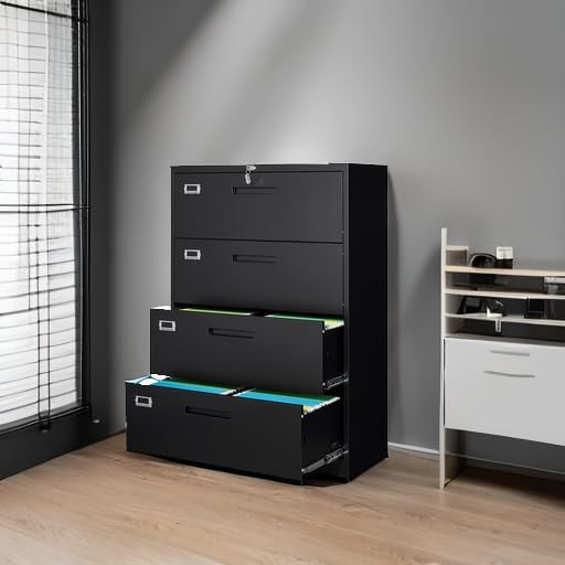 Lateral File Cabinet with Lock, 4 Drawer Large Metal Filing Cabinet, Home - Image 2