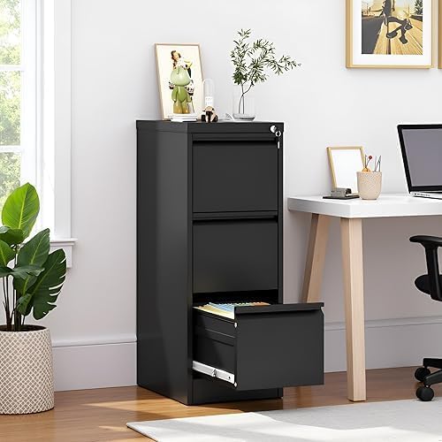 3 Drawer File Cabinet with Lock, Vertical Metal Filing Cabinet - Image 2