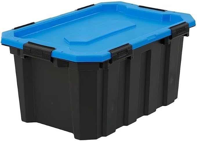24 Gallon Water Resistant Heavy Duty Plastic Storage Bin Black/Blue | Latching by Unknown