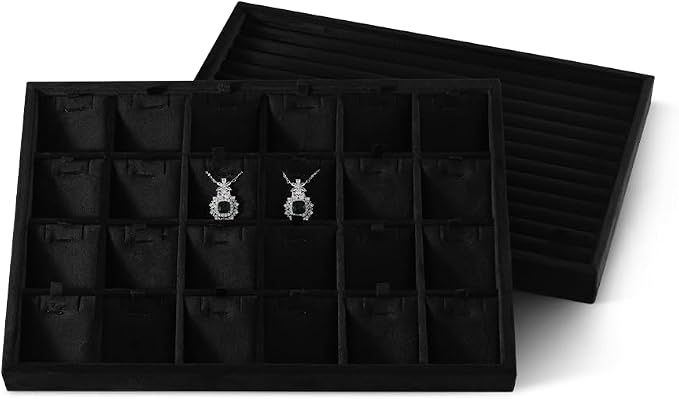 Velvet Necklace Display Tray, Stackable 24 Grid Insert Pendant Necklaces - Image 5