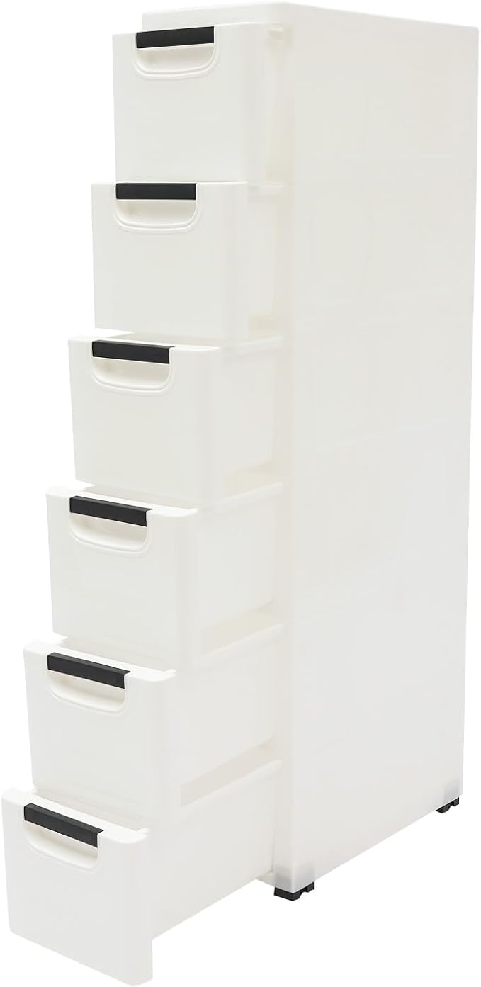 6 Drawers Plastic Storage Cabinet, Mobile Slim Utility Cart on Wheels, - Image 5