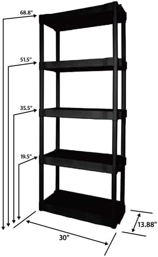 5-Tier Black Plastic Storage Shelving Unit, 68.8" H × 30" W × 13.88" D - Image 3