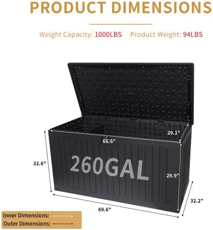 KUIKUI 320 Gallon Deck Box Waterproof, Extra Large Outdoor Storage Box Lockable - Image 5