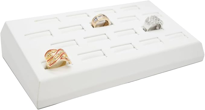 Novel Box 18-Slot White Leatherette Rings/Earrings/Cufflinks Holder Tray by NovelBoxCompanyLtd