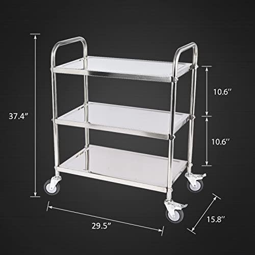 3 Shelf Stainless Steel Cart, 420 lbs, 1MM Thick, Serving - Image 3