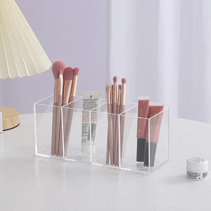 HSYMQ Acrylic Pen Holder 4 Compartments Clear Pencil Holder Organizer Makeup - Image 2