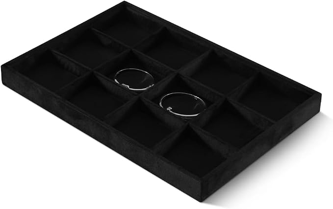 Velvet Stackable Jewelry Display Tray, 12 Grid Watch Bangle Bracelet Storage - Image 3