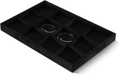 Velvet Stackable Jewelry Display Tray, 12 Grid Watch Bangle Bracelet Storage - Image 3