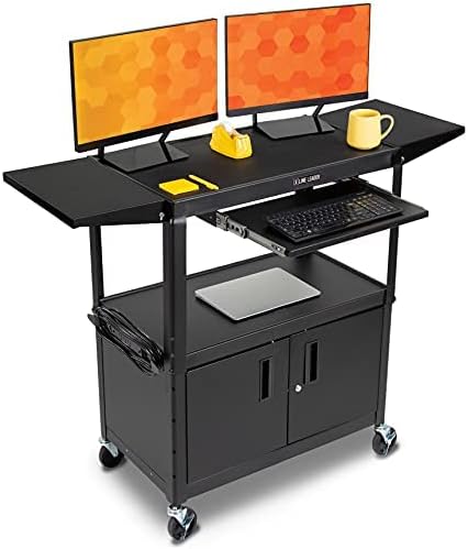 Line Leader Large AV Cart with Locking Cabinet & Drop Leaves, Rolling Height by StandSteady