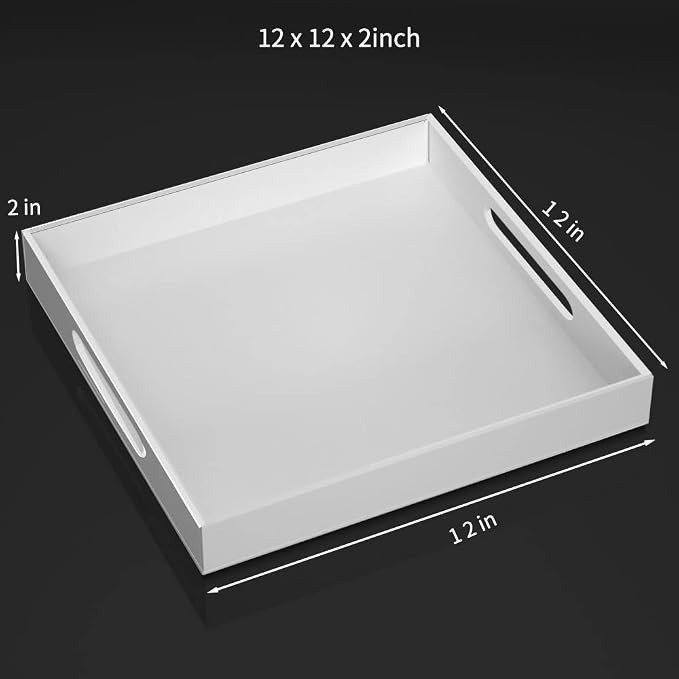 NIUBEE Acrylic Serving Tray 12x12 Inches -Spill Proof- White Decorative Tray - Image 3
