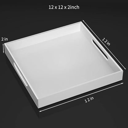 NIUBEE Acrylic Serving Tray 12x12 Inches -Spill Proof- White Decorative Tray - Image 3