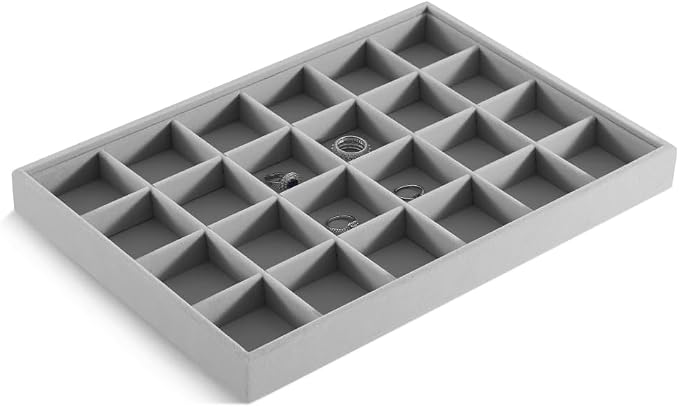 Velvet Stackable Jewelry Display Tray, 24 Grid Earring Ring Storage Tray - Image 4