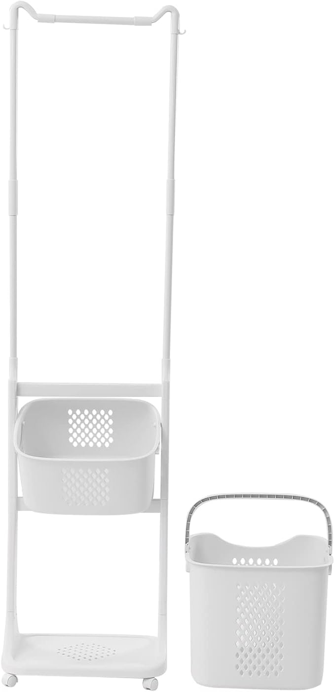 Laundry Sorter Cart with Hanging Rack, 2 Section Laundry Hamper Rack Shelf - Image 4