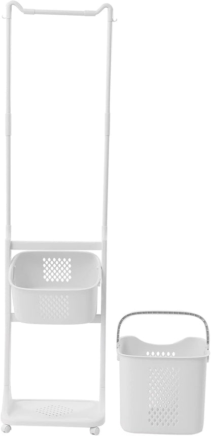 Laundry Sorter Cart with Hanging Rack, 2 Section Laundry Hamper Rack Shelf - Image 4