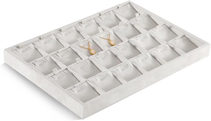 Velvet Necklace Display Tray, Stackable 24 Grid Insert Pendant Necklaces - Image 4