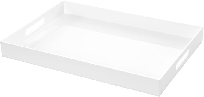 White Rectangular 14x20 Inches Acrylic Ottoman Tray Decorative Serving Tray by Unknown