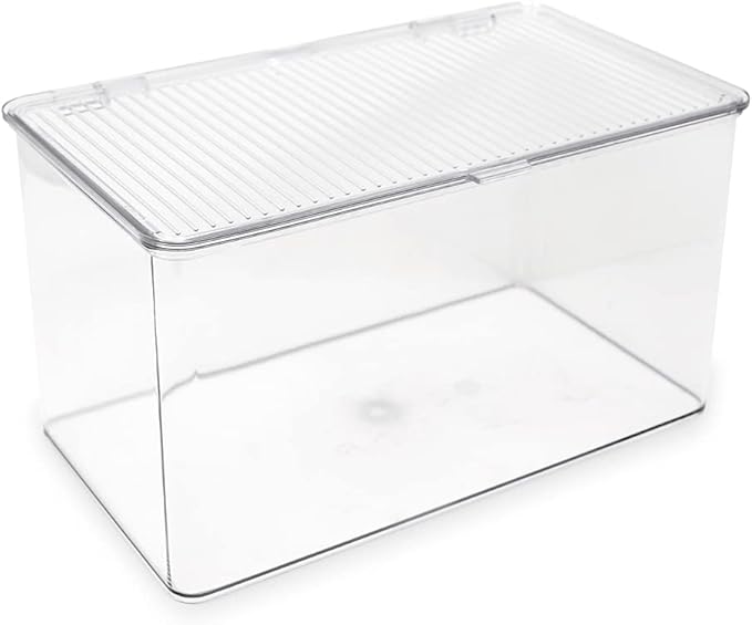 Isaac Jacobs Large Stackable Organizer Bin w Hinged Lid Clear Storage Box Home by IsaacJacobs