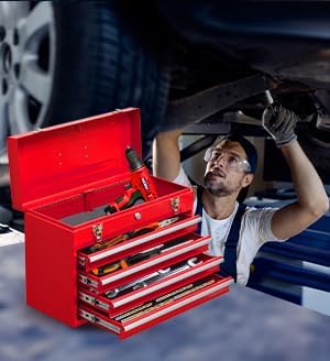 Metal Tool Box with 4 Drawers Portable Steel Tool Chest with Metal Cylinder - Image 2