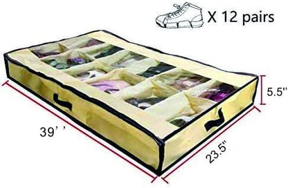 Men/Women Adults 12 Cells See Through Underbed Shoe Storage Bag Organizer - Image 3