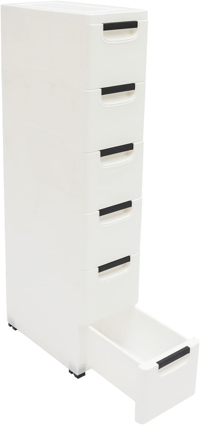 6 Drawers Plastic Storage Cabinet, Mobile Slim Utility Cart on Wheels, by CURIEUYU