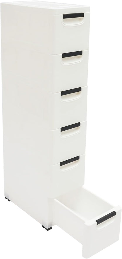 6 Drawers Plastic Storage Cabinet, Mobile Slim Utility Cart on Wheels, by CURIEUYU