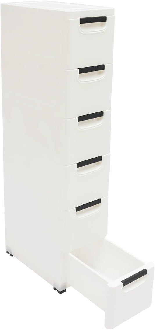 6 Drawers Plastic Storage Cabinet, Mobile Slim Utility Cart on Wheels, by CURIEUYU