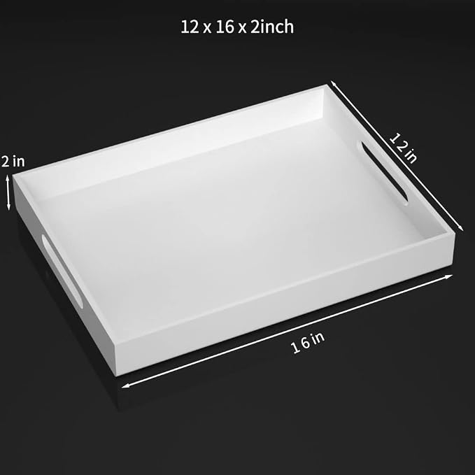 NIUBEE Acrylic Serving Tray 12x16 Inches -Spill Proof- White Decorative Tray - Image 2