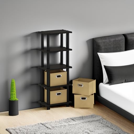 Furinno LACi 4-Bins System Rack, 11.3 x 28.8 Inch, Espresso/Black - Image 2