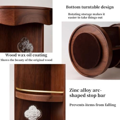 Rotating Vanity Organizer for Makeup, Solid Walnut Cosmetic Carousel - Image 6