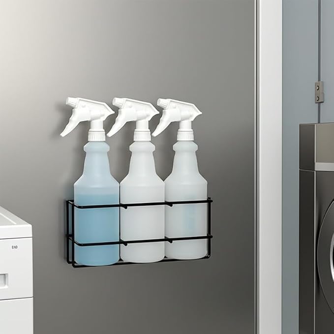 Up to Three 32 oz Spray Bottle Rack – Wall Mount Organizer | Heavy Duty Metal - Image 2