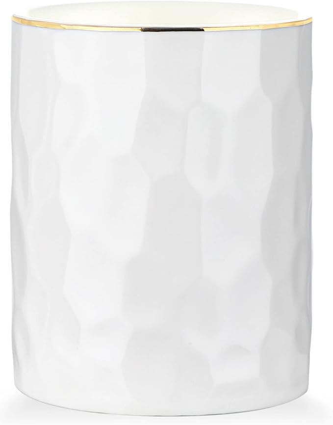 WHJY Ceramic White Pencil Cup, Makeup brushes Holder, Modern Geometry Design by WHJY