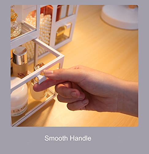 MOOCHI White Vintage Glass Cosmetic Makeup Organizer 3 Drawers Set Dust - Image 7