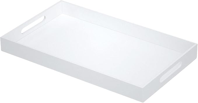 NIUBEE Acrylic Serving Tray 12x20 Inches -Spill Proof- White Decorative Tray by NIUBEE