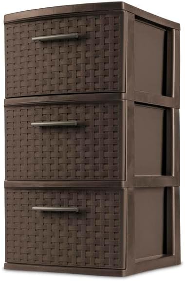 STERILITE 26306P02 Storage Tower, 3 Drawer, Espresso Weave, 15 x 12-5/8 x 24-in. by Sterilite