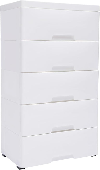 5 Tier 5 Drawer Plastic Storage Cabinet White Home Vertical Stackable Clothes by TouSuaRSi