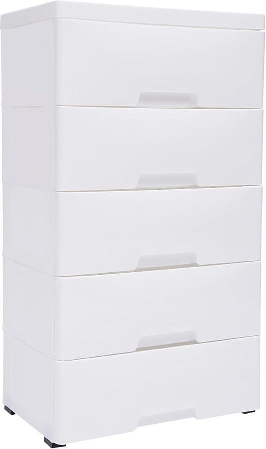5 Tier 5 Drawer Plastic Storage Cabinet White Home Vertical Stackable Clothes by TouSuaRSi