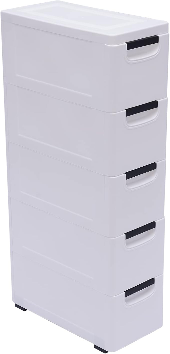 5 Tier White Plastic Storage Cabinet Stackable 5 Drawers Vertical Clothes by TouSuaRSi
