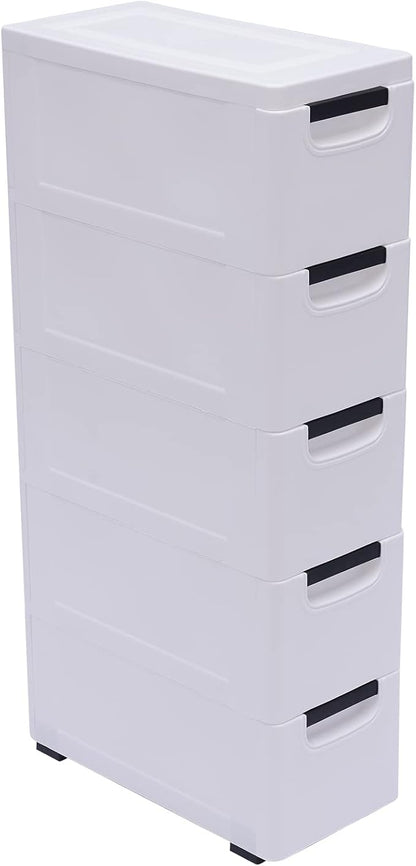 5 Tier White Plastic Storage Cabinet Stackable 5 Drawers Vertical Clothes by TouSuaRSi