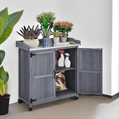 Yaheetech Outdoor Storage Cabinet Potting Bench Table Garden Storage - Image 5