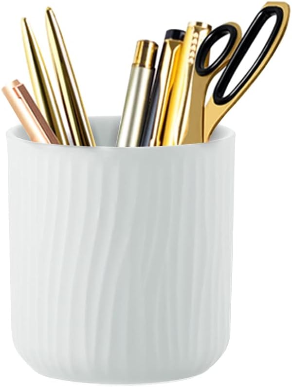 Round Ceramic Pen Holder for Desk Cute Pencil Cup Pot Desk Organizer for Girls by TANZOIJI