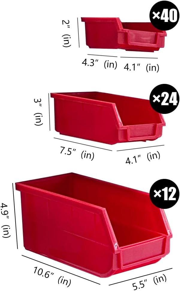 JZD Metal Bin Rack Storage Organizer System, Heavy Duty Steel Frame, 76 Plastic - Image 2