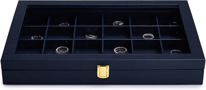 Oirlv Premium Blue Leather 24 Grid Jewelry Tray - Image 7