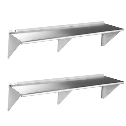 ROCKPOINT Stainless Steel Shelf 12 x 72 Inches 450lb, 2 Pack NSF Commercial by ROCKPOINT
