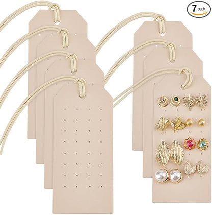 OLYCRAFT 7Pcs Portable Leather Earring Holders Beige Leather Earring Displays by OLYCRAFT