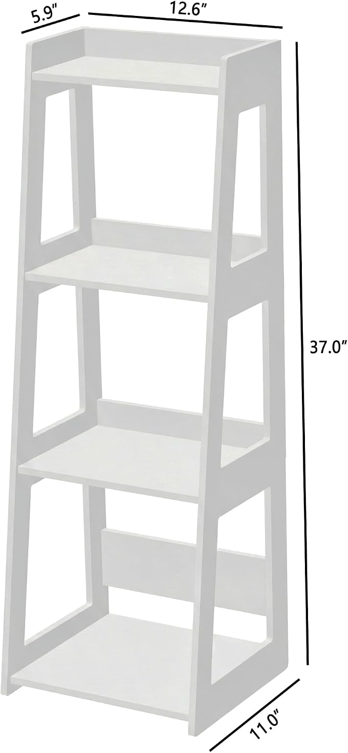 4-Tier Bathroom Ladder Shelf Freestanding, 12.6" W x 37" H | White Floor Shelves - Image 3