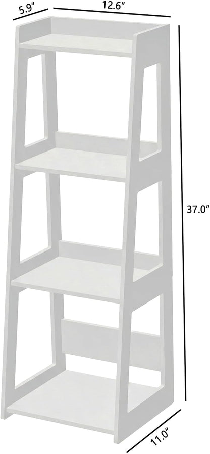 4-Tier Bathroom Ladder Shelf Freestanding, 12.6" W x 37" H | White Floor Shelves - Image 3