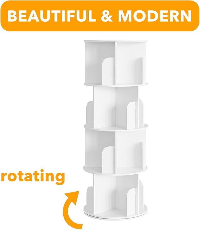 SpaceAid Cross Style 4 Tier Rotating Bookshelf, Spinning 360 Bookcase Lazy - Image 7