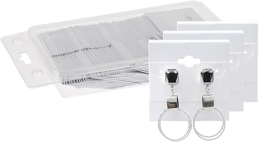 MOOCA Plain 2 x 2 in White Hanging Earring Cards, Velvet Plastic Display by Mooca