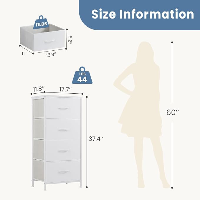 DUMOS Nightstand with 4 Drawers Bedside Table with Removable Fabric Bins Sturdy - Image 3